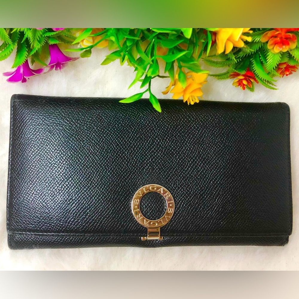 BVLGARI Leather Continental Long Wallet in Black